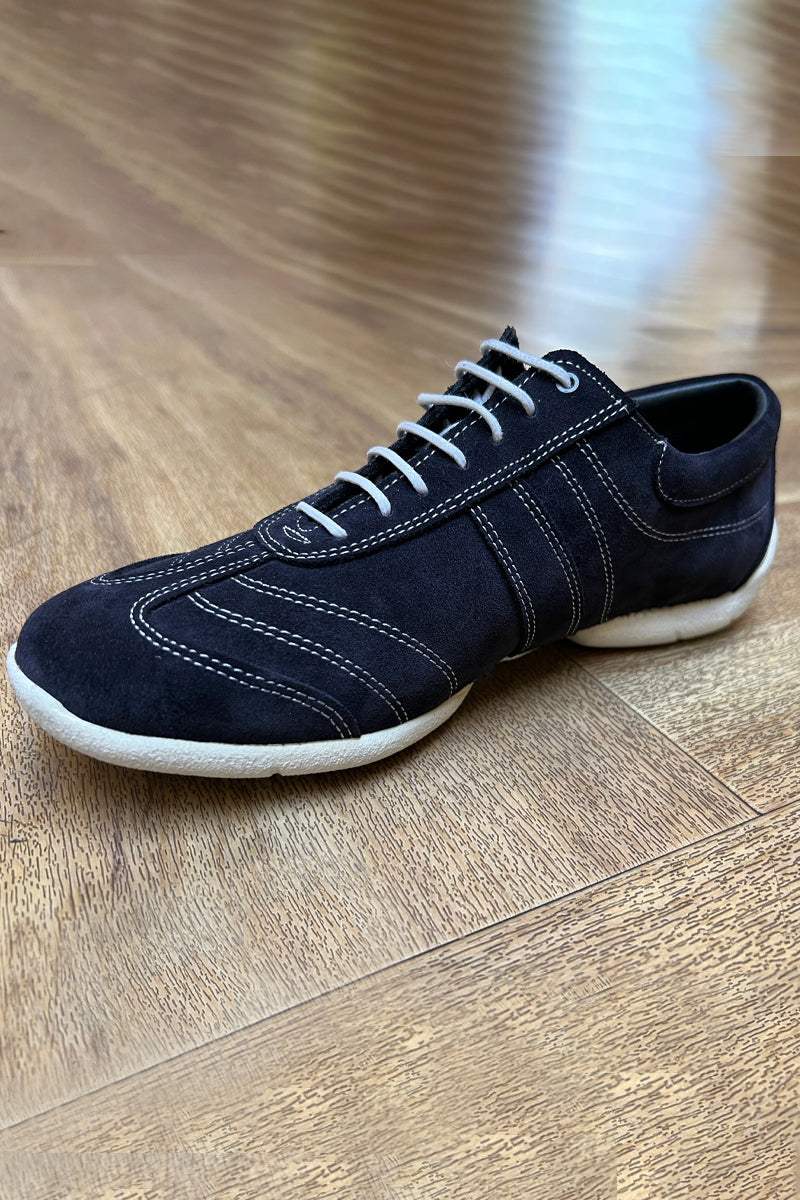 Blue Suede Leather Dance Trainer with Contrast Stitching