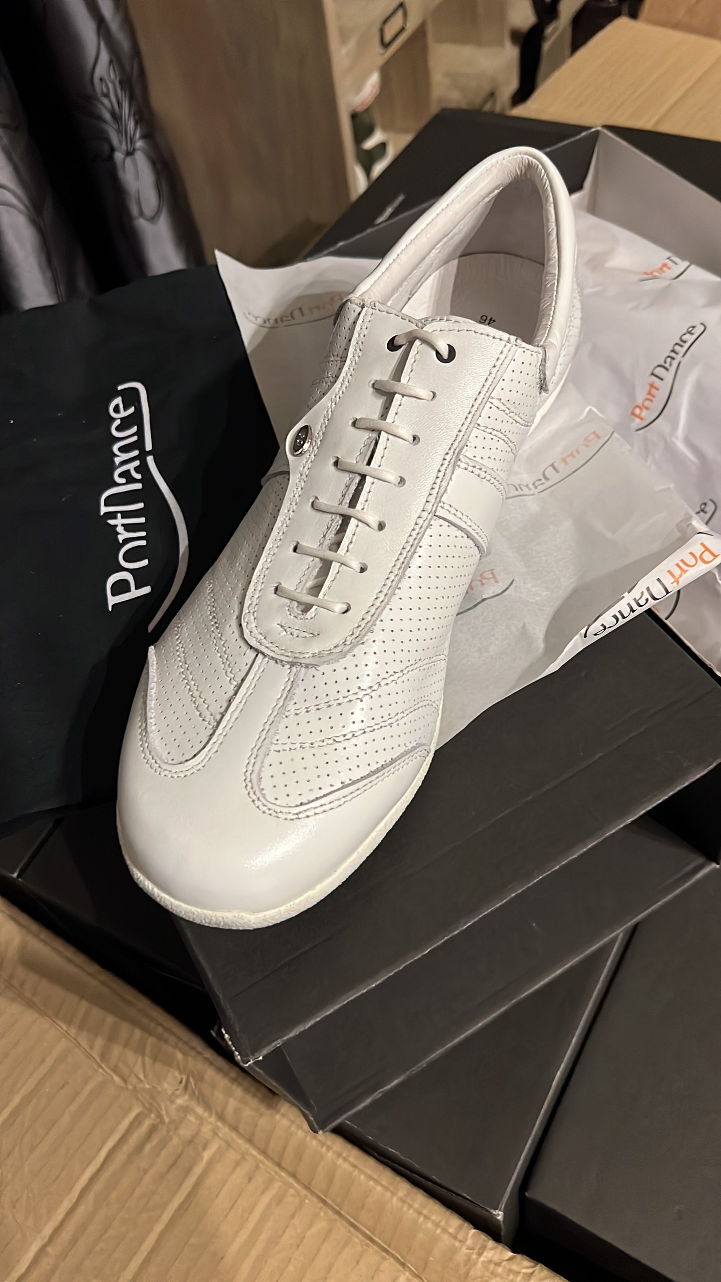 Portdance White Leather Dance Trainer