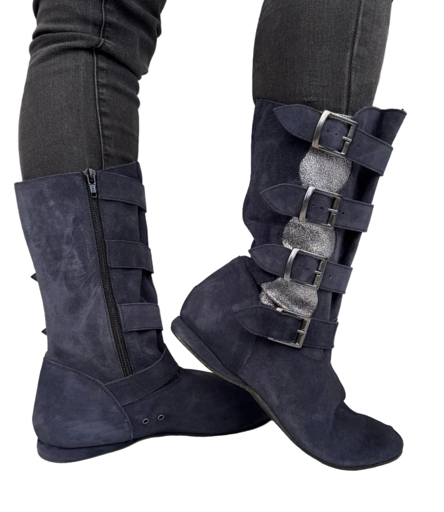 FINAL SALE Leo Dance Navy Suede and Silver Sparkle Bootie
