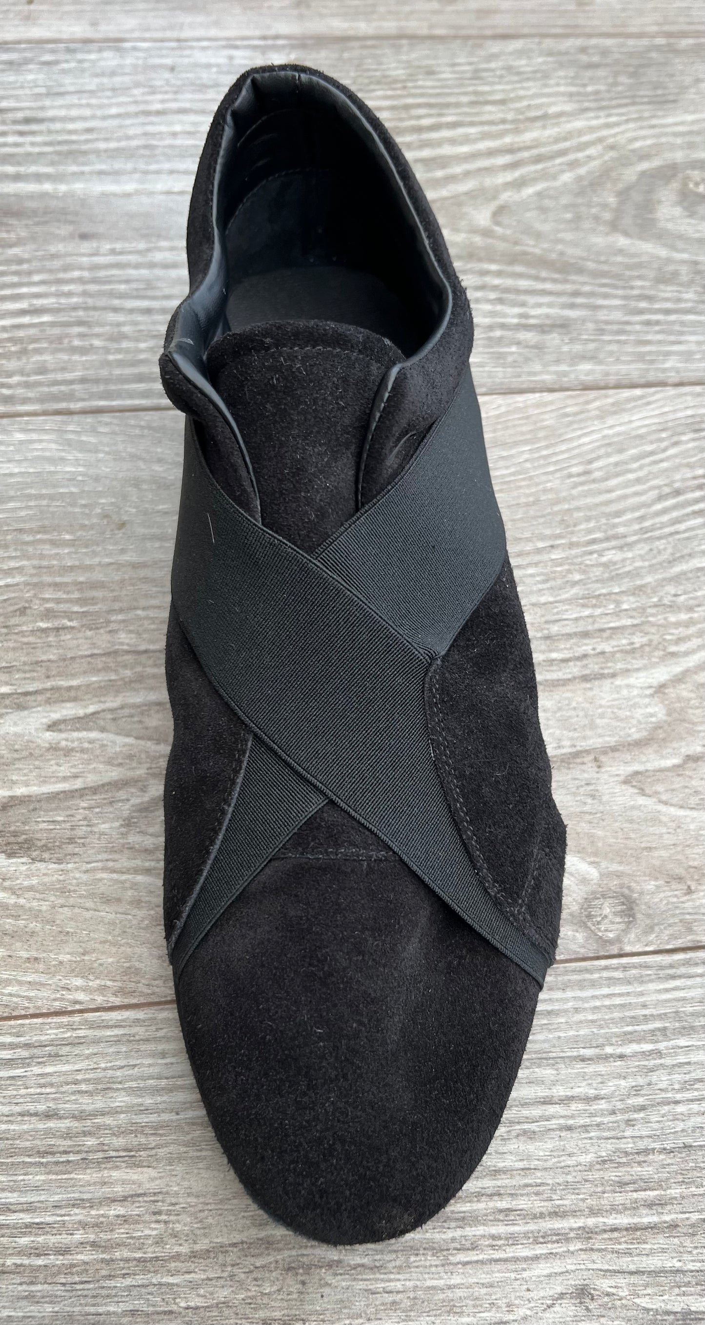 Flexee Cross Stretch -Black Leather and Elastic Slip On Dance Trainer