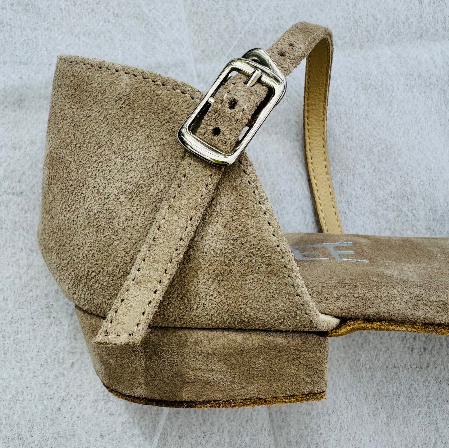 Flexee Brand Leiya Dance Sandal- Stone Italian Leather Suede Sole