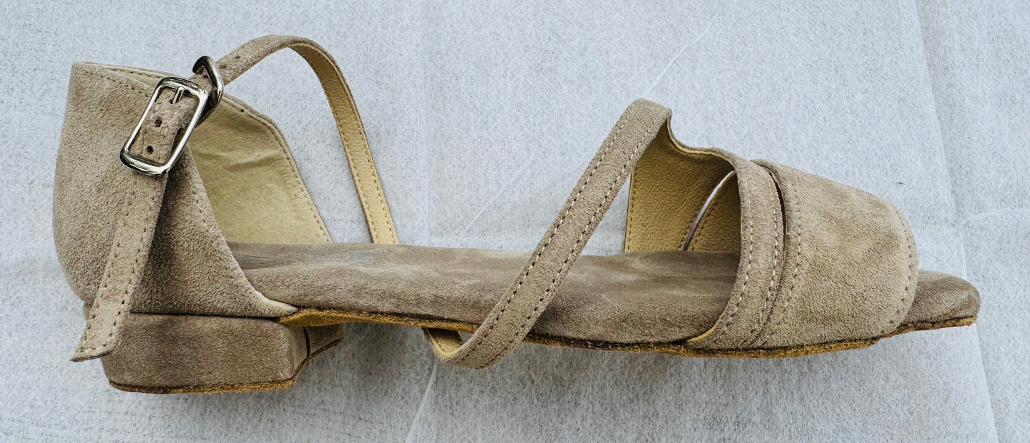 Flexee Brand Leiya Dance Sandal- Stone Italian Leather Suede Sole