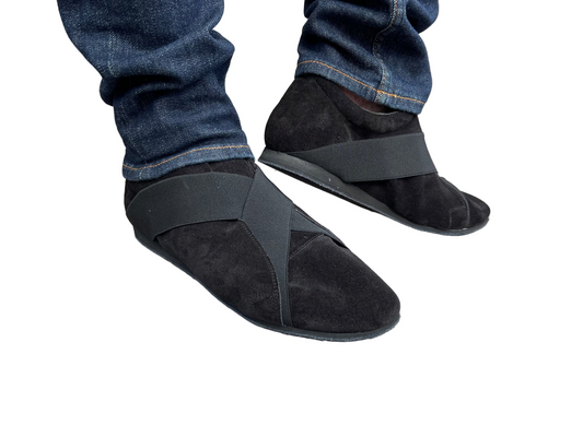 Flexee Cross Stretch -Black Leather and Elastic Slip On Dance Trainer