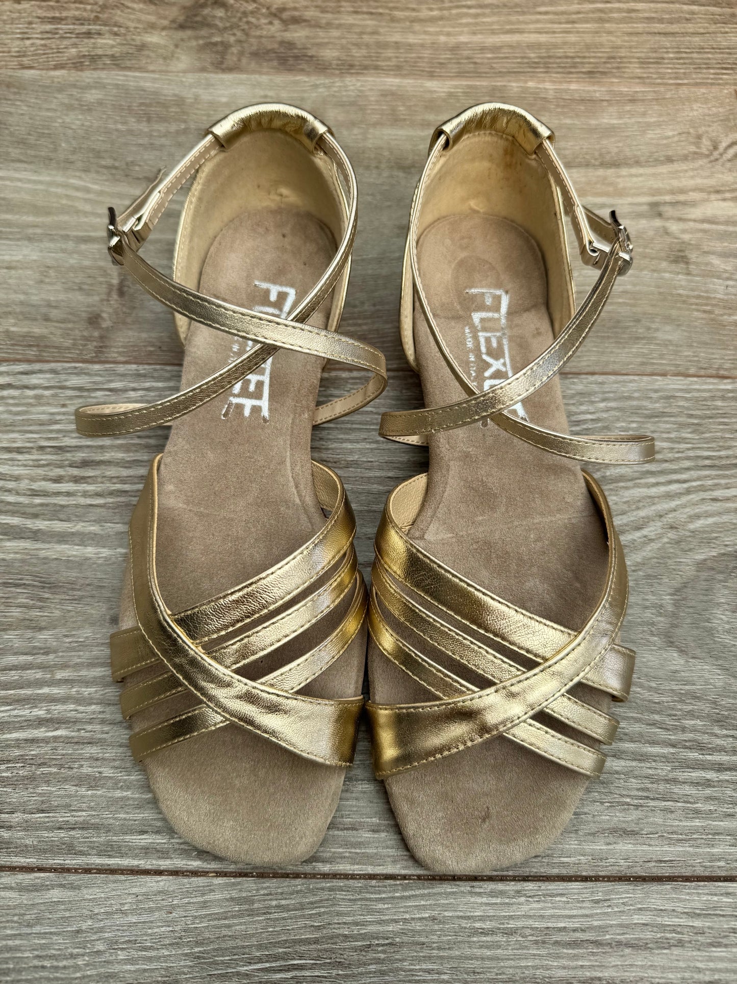 Sonjia Gold Metallic Leather Low Heel Dance Sandal