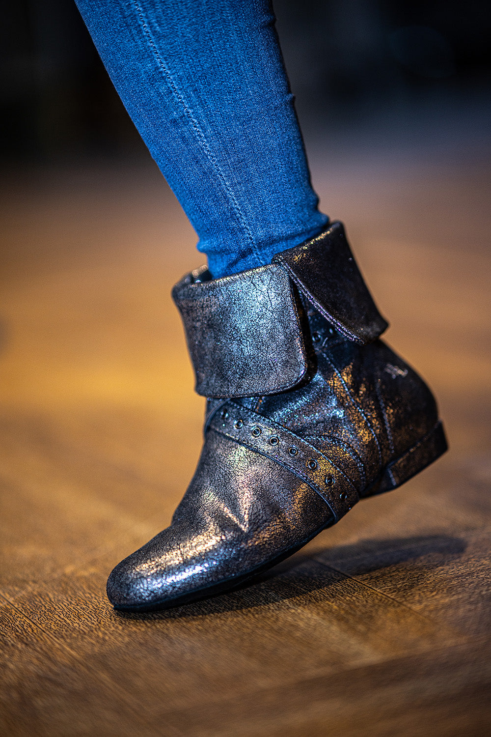 Tinker Bell Boot Silver on Black Micro Suede