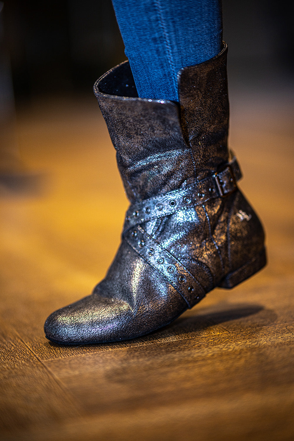 Tinker Bell Boot Silver on Black Micro Suede