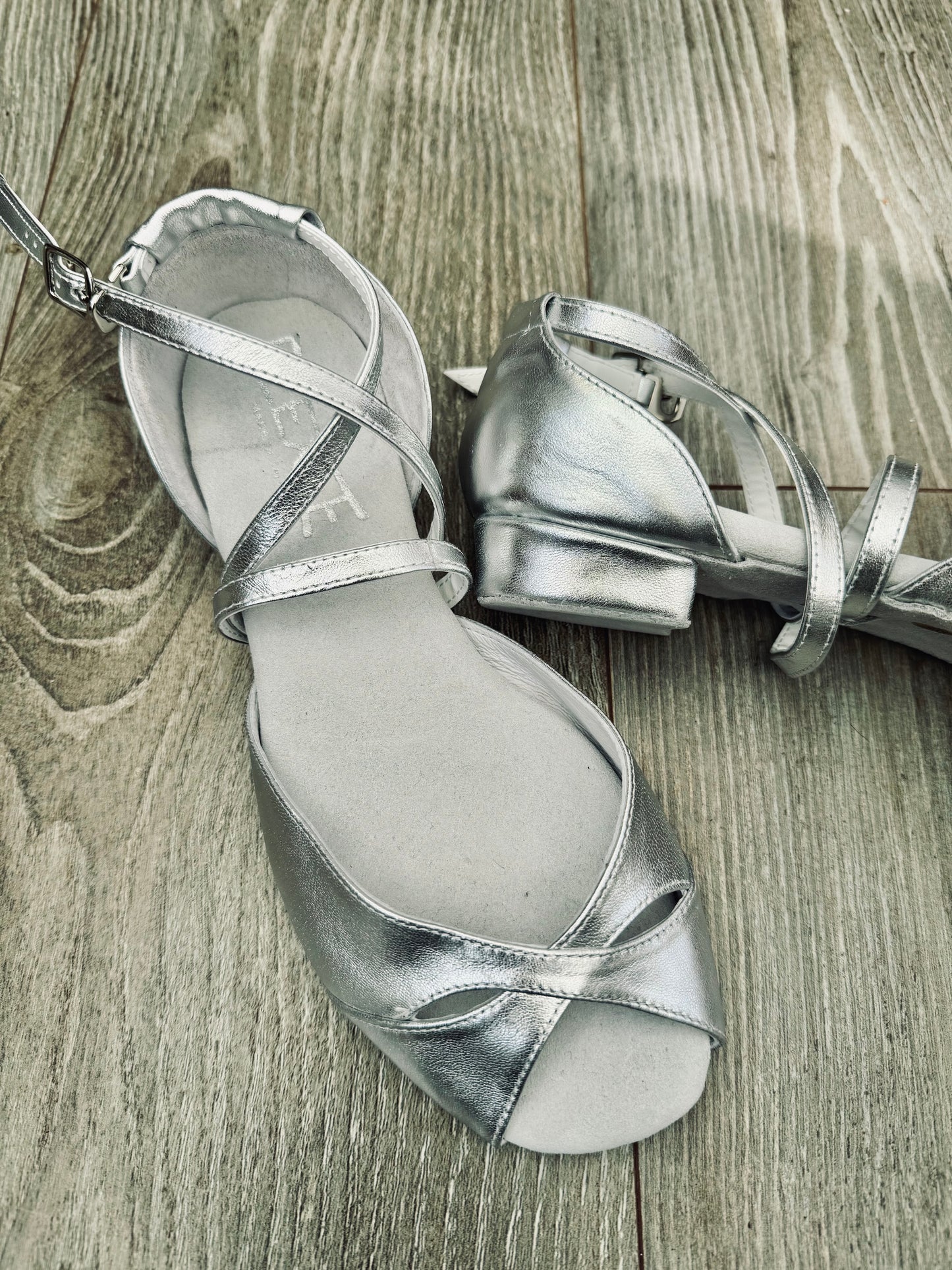 Sara Low Heel Dance Sandal Silver