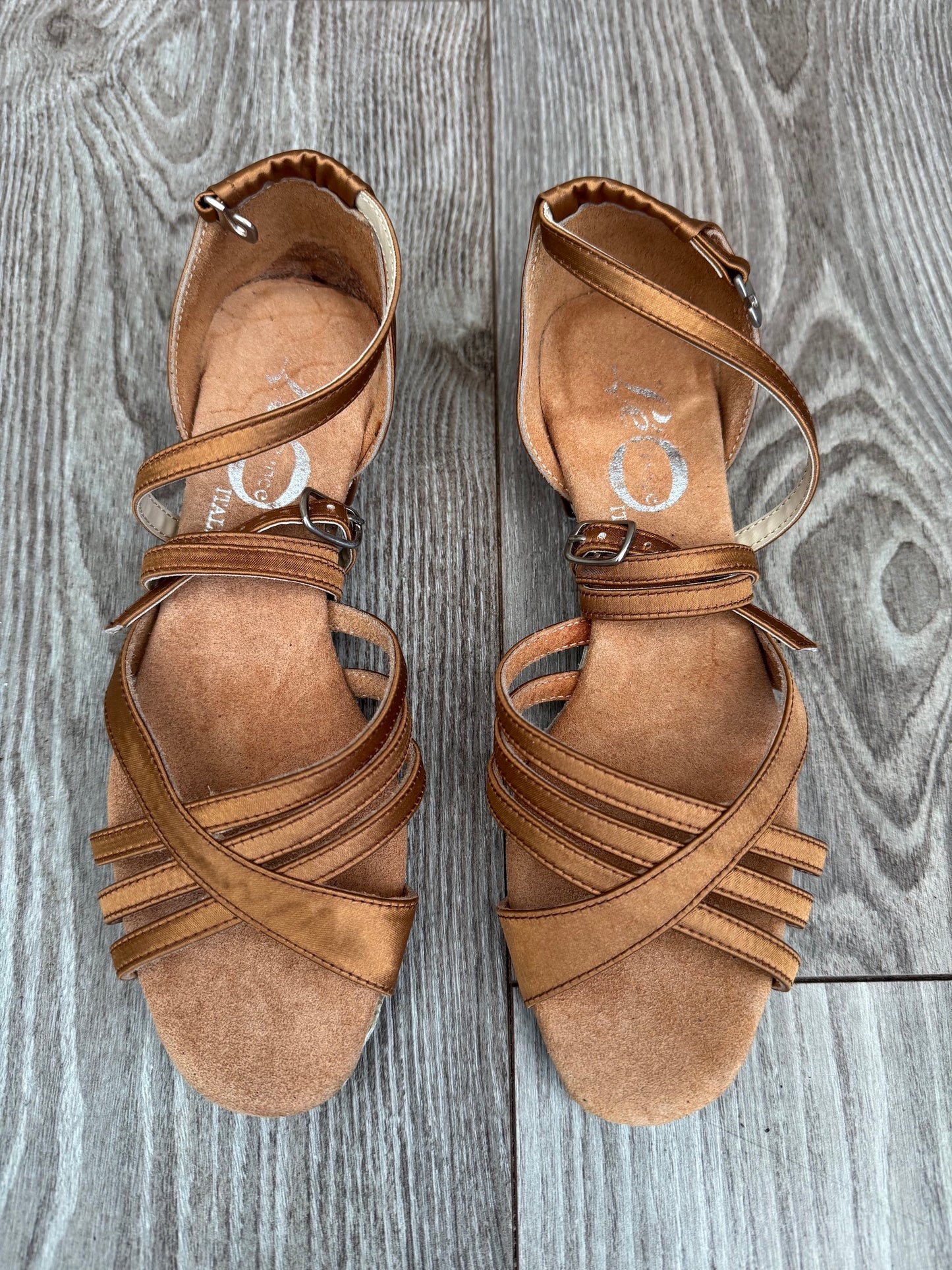 SALE Leo Dance Tan Satin Sandal with Low Heel
