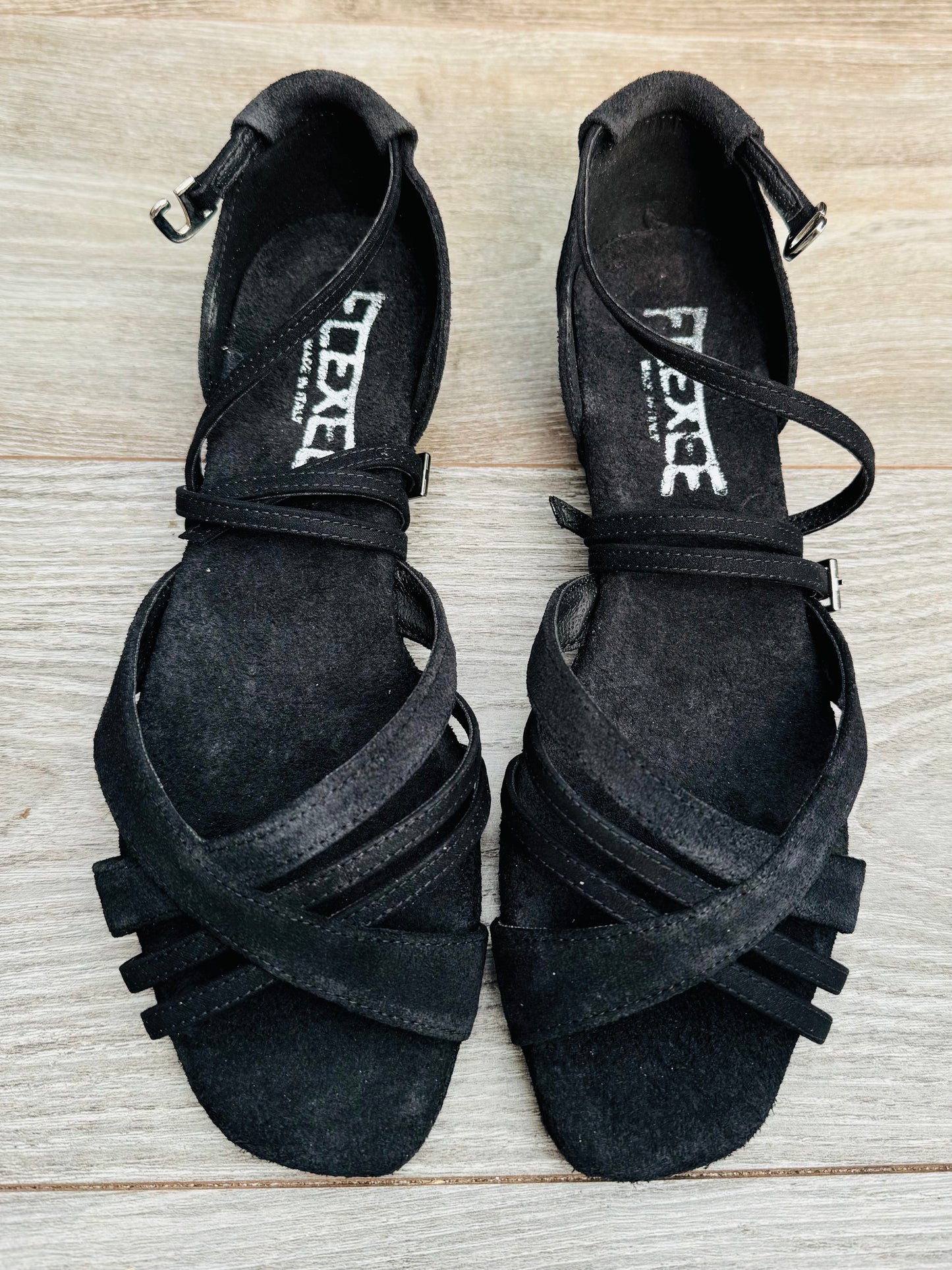 Sonjia Black Suede Low Heel Dance Sandal