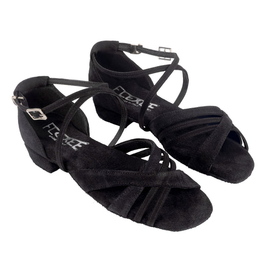 Sonjia Black Suede Low Heel Dance Sandal