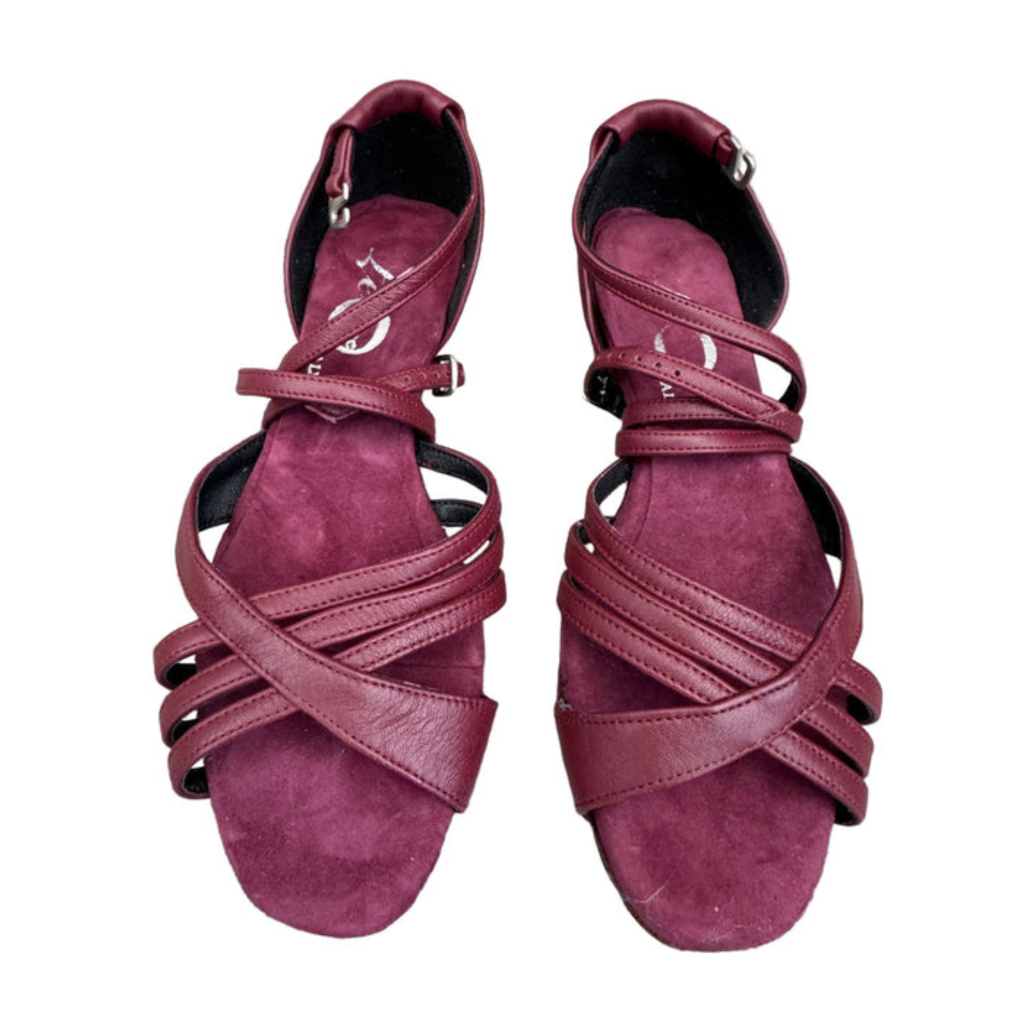 FINAL SALE (SAMPLE) Leo Dance Wine Leather Cross Strap Dance Sandal