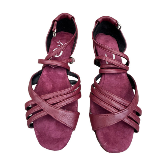 FINAL SALE (SAMPLE) Leo Dance Wine Leather Cross Strap Dance Sandal