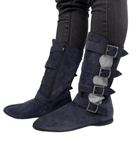 FINAL SALE Leo Dance Navy Suede and Silver Sparkle Bootie