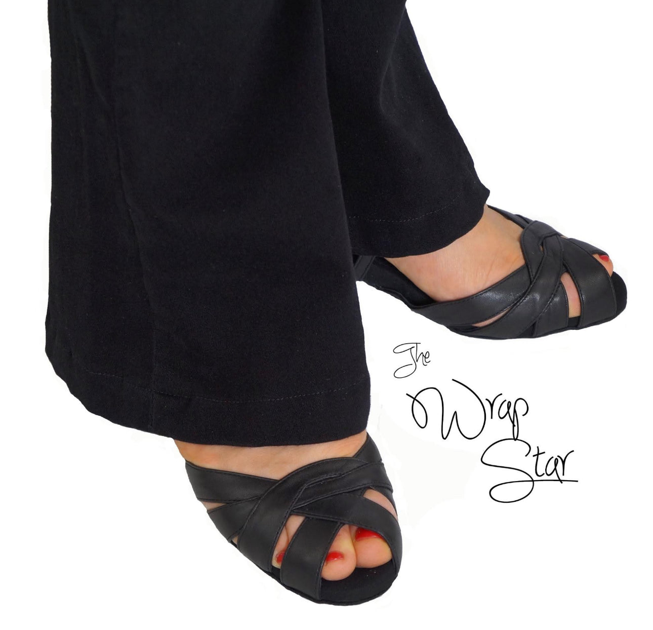 Flexee Brand Wrap Star Dance Sandal- Black Italian Smooth Leather with Suede Sole