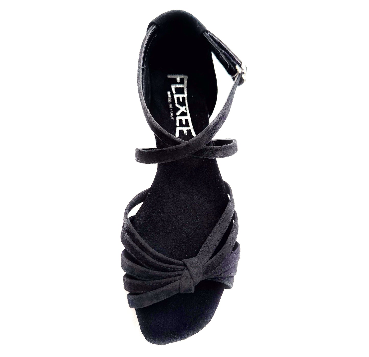 Rosa (over under ankle strap) Black Suede Low Heel Dance Sandal