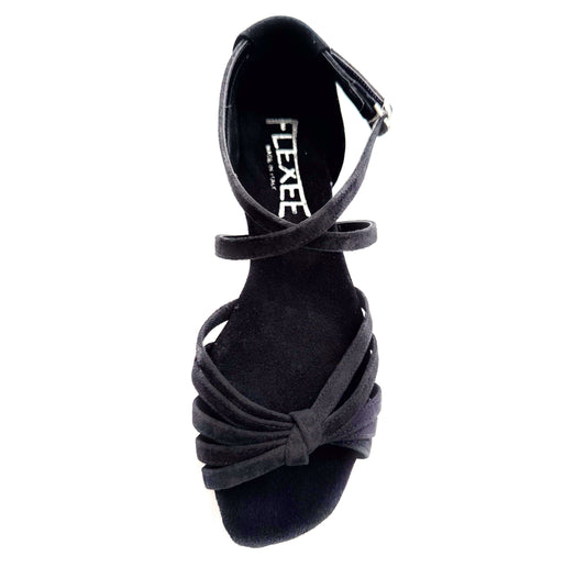 Rosa (over under ankle strap) Black Suede Low Heel Dance Sandal
