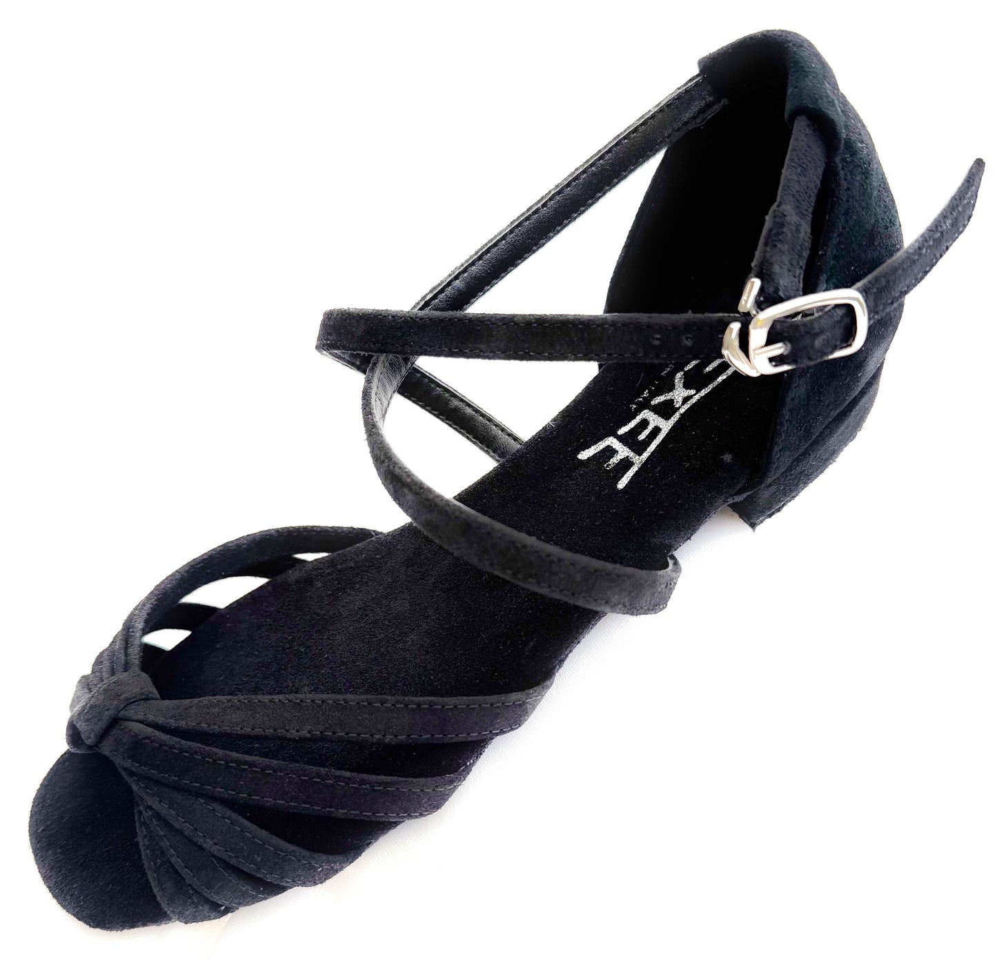 Rosa (over under ankle strap) Black Suede Low Heel Dance Sandal