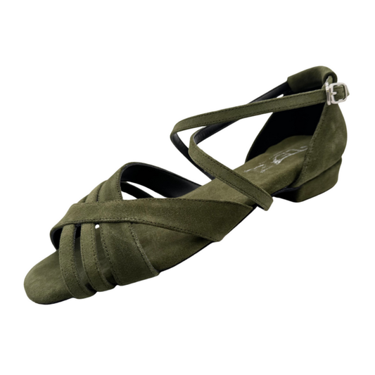 Sonjia Verde Suede Low Heel Dance Sandal
