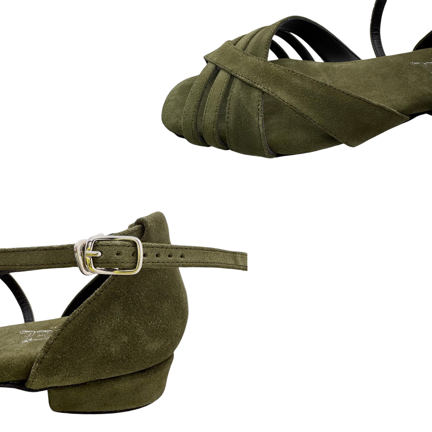 Sonjia Verde Suede Low Heel Dance Sandal