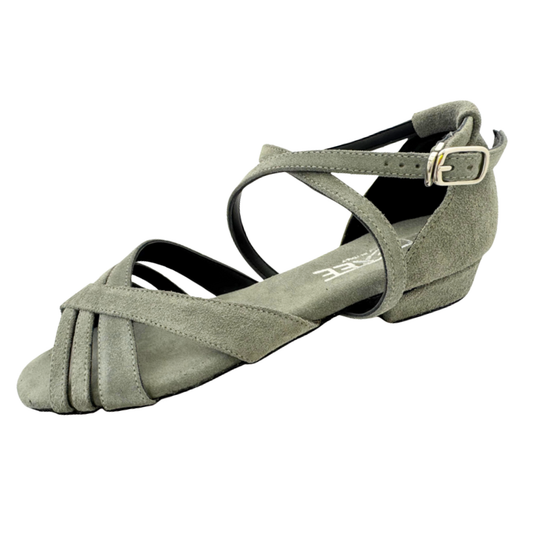 Sonjia Grey Suede Low Heel Dance Sandal
