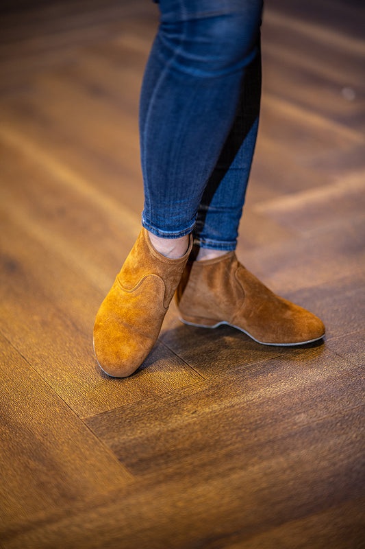 Torri Zzaoui Dance Suede Bootie Cognac