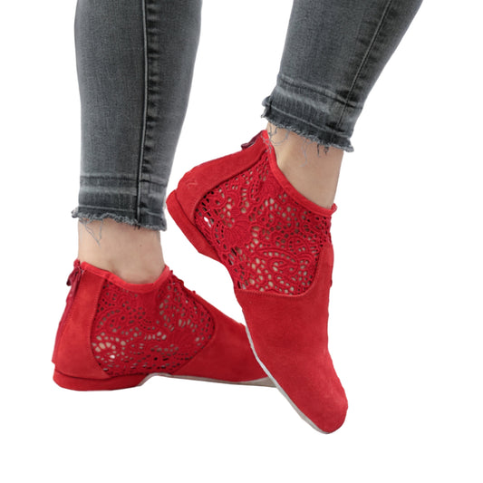Torri Zzaoui Dance Lace Bootie Red
