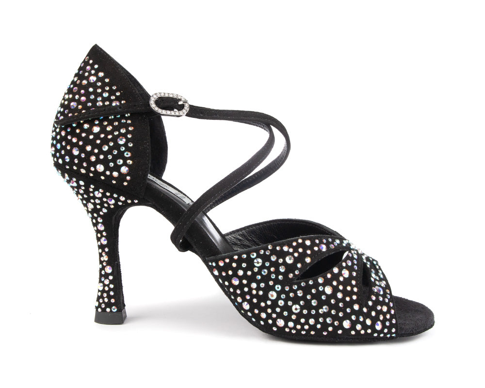 PortDance  -  PD CLARA Black Nubuck & Crystals – Heel 70mm