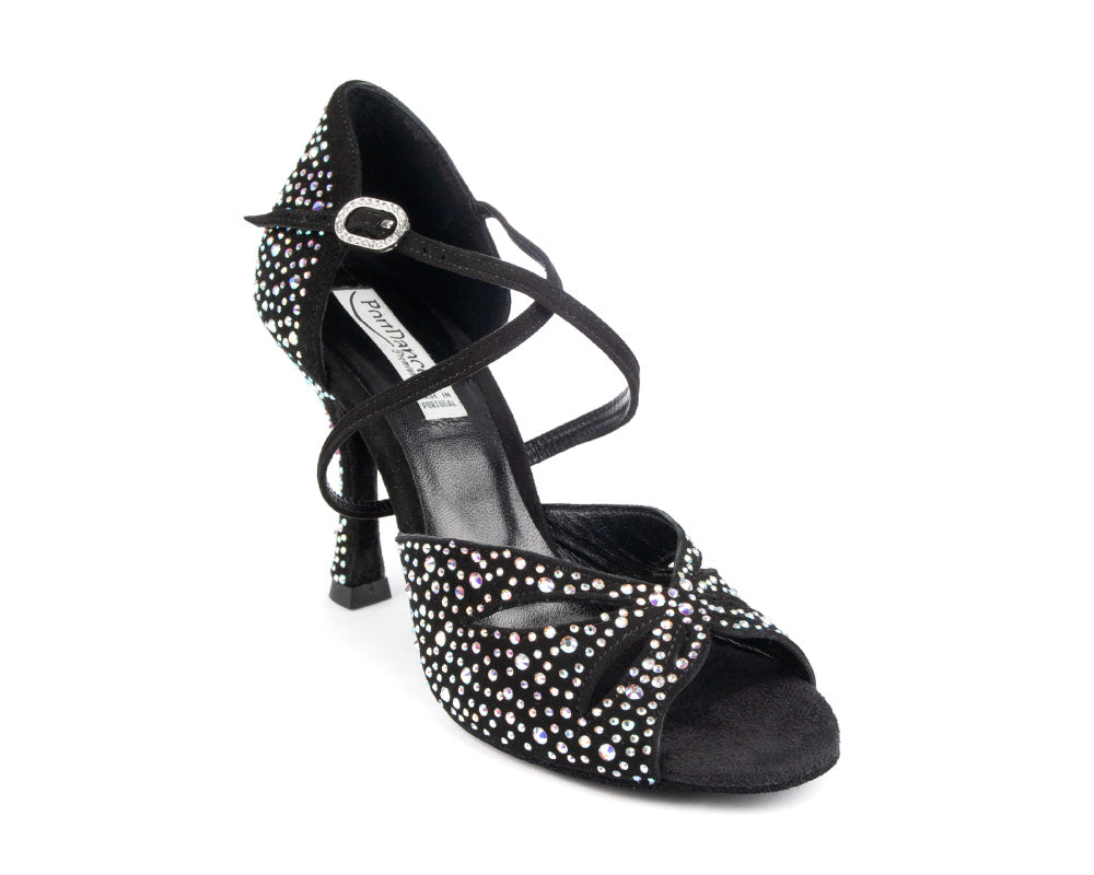 PortDance  -  PD CLARA Black Nubuck & Crystals – Heel 70mm