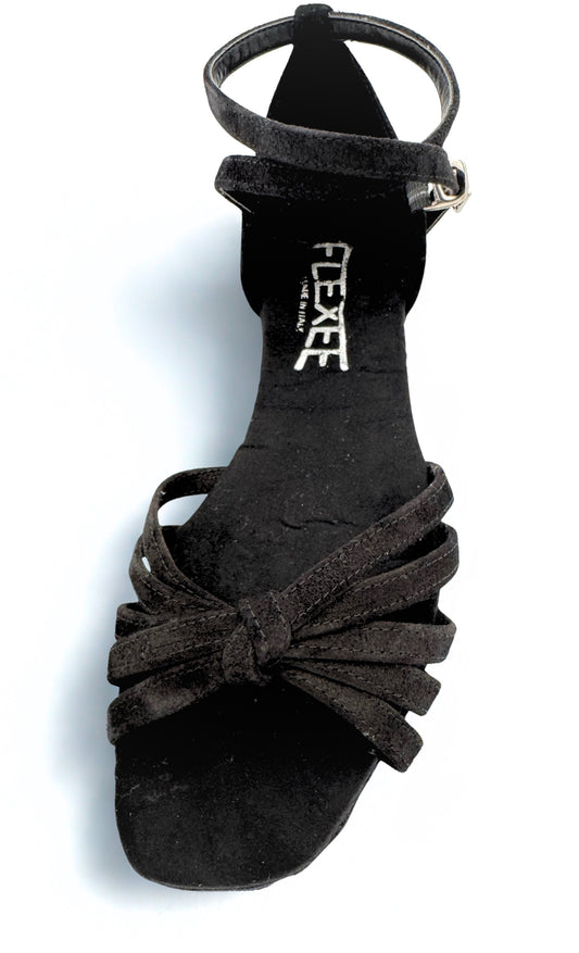 Rosa Black Suede Low Heel Dance Sandal