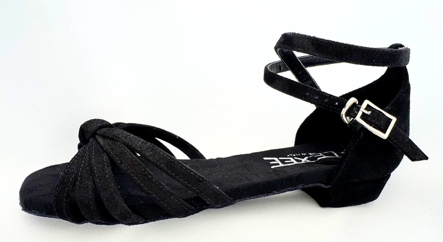 Rosa Black Suede Low Heel Dance Sandal