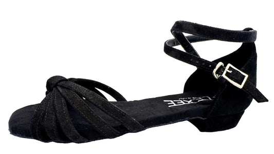 Rosa Black Suede Low Heel Dance Sandal