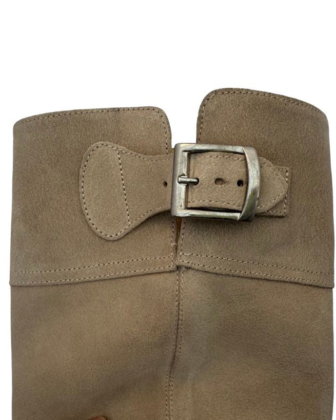 FINAL SALE Leo Dance Beige Suede Tall Boot with Buckle