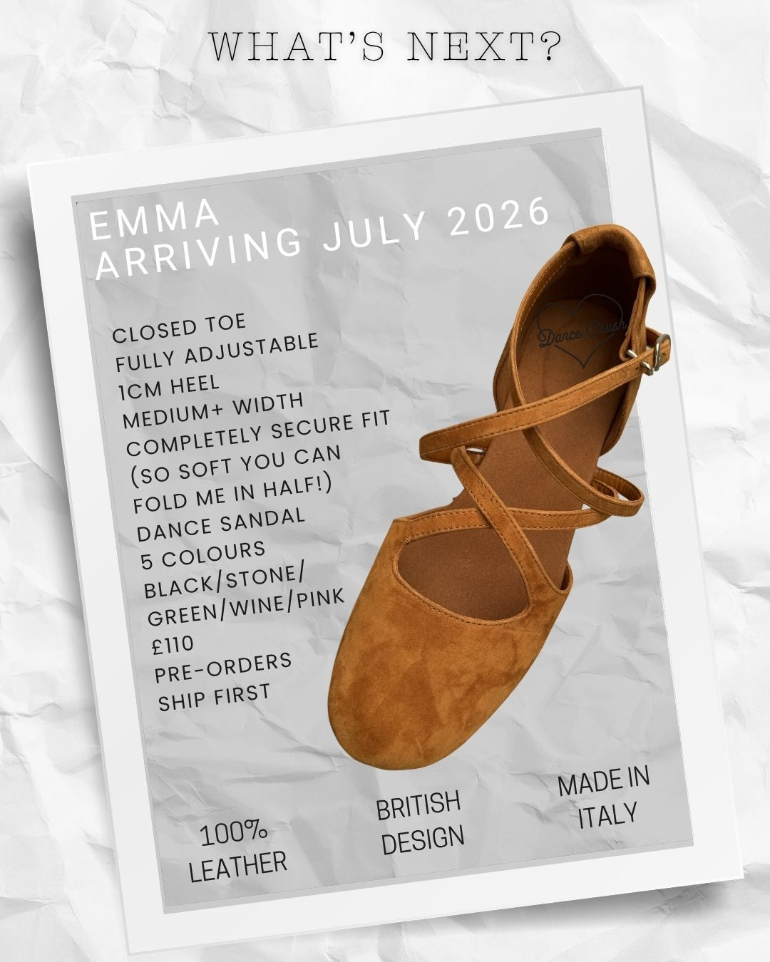 (PRE-Orders- Late July Delivery) Emma -Closed Toe Adjustable Dance Sandal