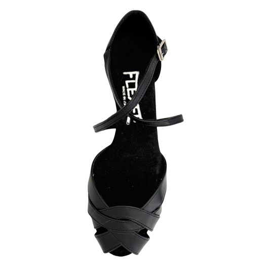 Flexee Brand Wrap Star Dance Sandal- Black Italian Smooth Leather with Suede Sole